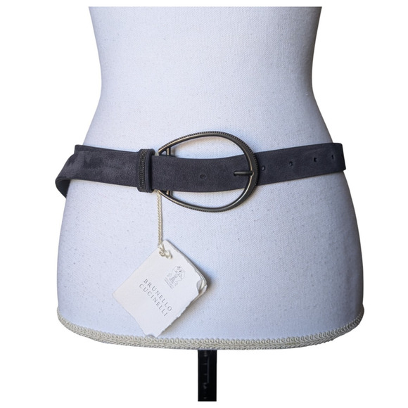 Brunello Cucinelli Navy Blue Monili Bead Embellished Suede Loop Belt New Size XS main image 8